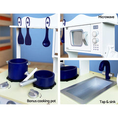 Keezi Kids Kitchen Play Set Wooden Pretend Toys Cooking Children Cookware Food
