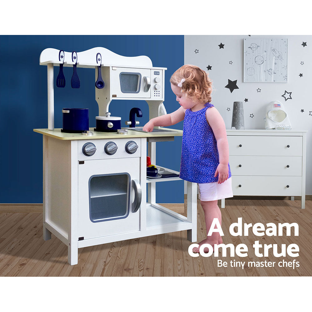Keezi Kids Kitchen Play Set Wooden Pretend Toys Cooking Children Cookware Food
