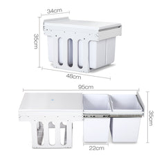 Cefito Pull Out Bin Kitchen Double Basket 2X15L White