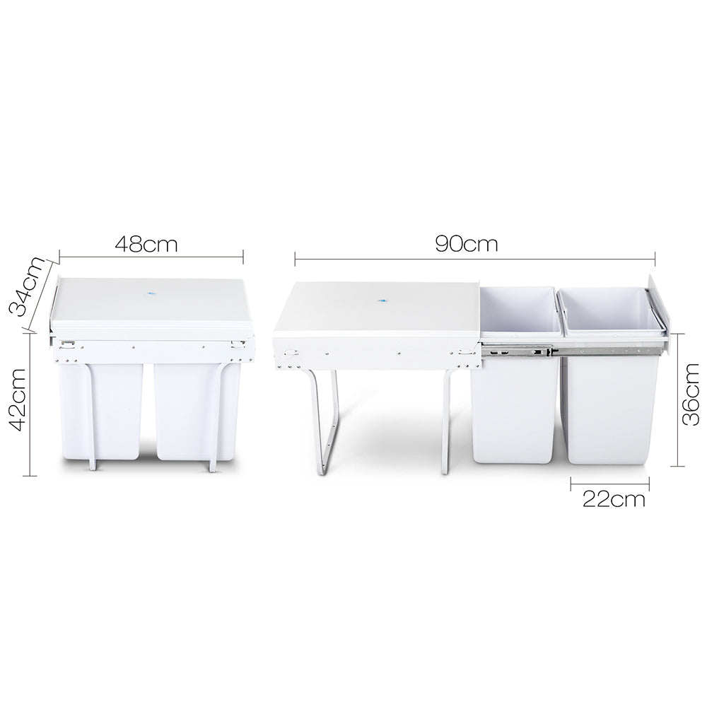 Cefito Pull Out Bin Kitchen Double Basket 2X20L White