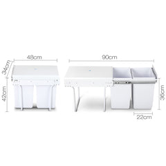 Cefito Pull Out Bin Kitchen Double Basket 2X20L White