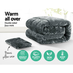 Giselle Bedding Faux Mink Quilt Charcoal Single