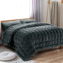 Giselle Bedding Faux Mink Quilt Charcoal Single