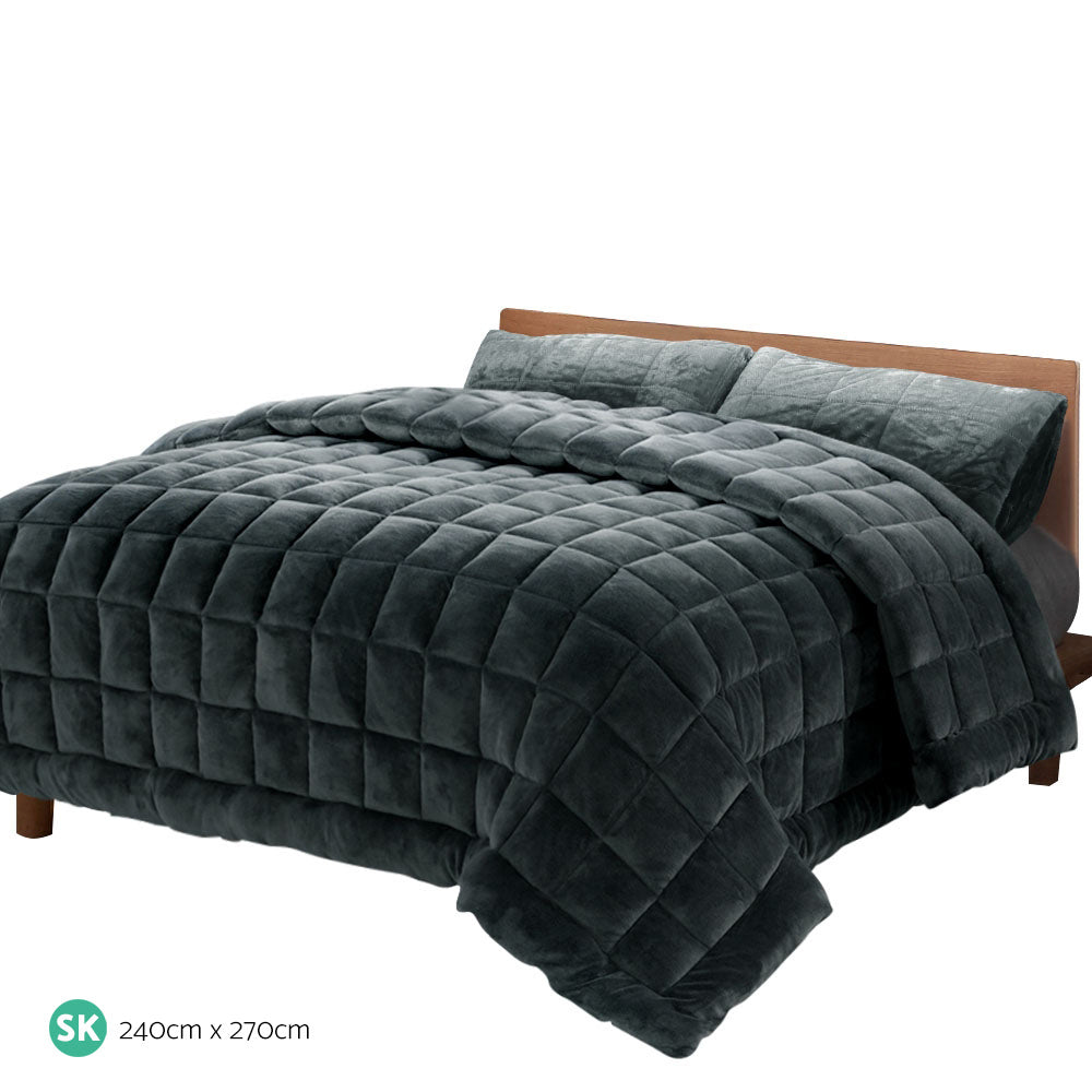 Giselle Bedding Faux Mink Quilt Charcoal Super King