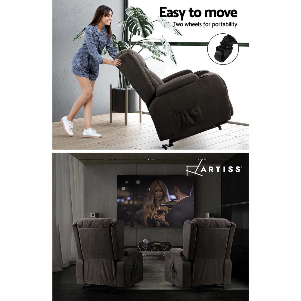 Artiss Recliner Chair Lift Assist Heated Massage Chair Velvet Rukwa