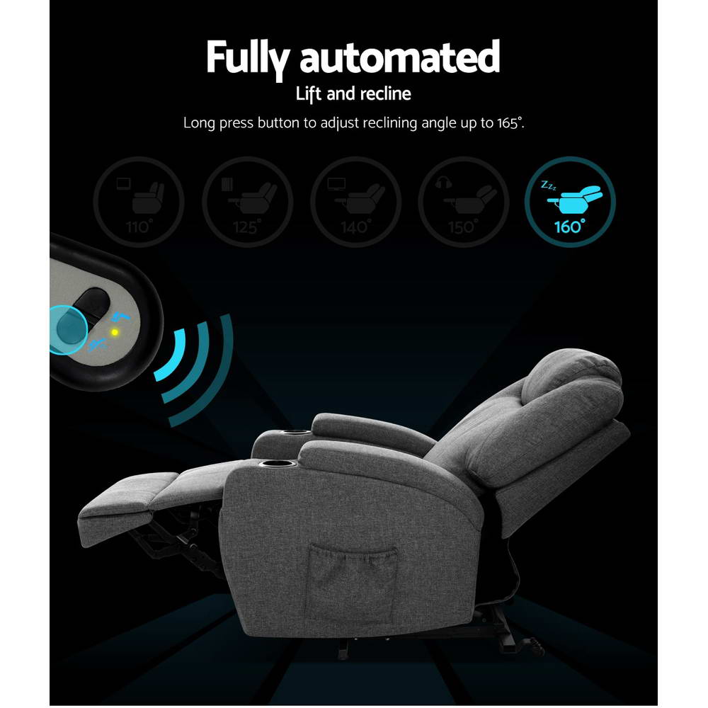 Artiss Recliner Chair Lift Assist Heated Massage Chair Velvet Milio