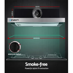 Devanti 600mm Range Hood 60cm Slide out Rangehood Stainless Steel