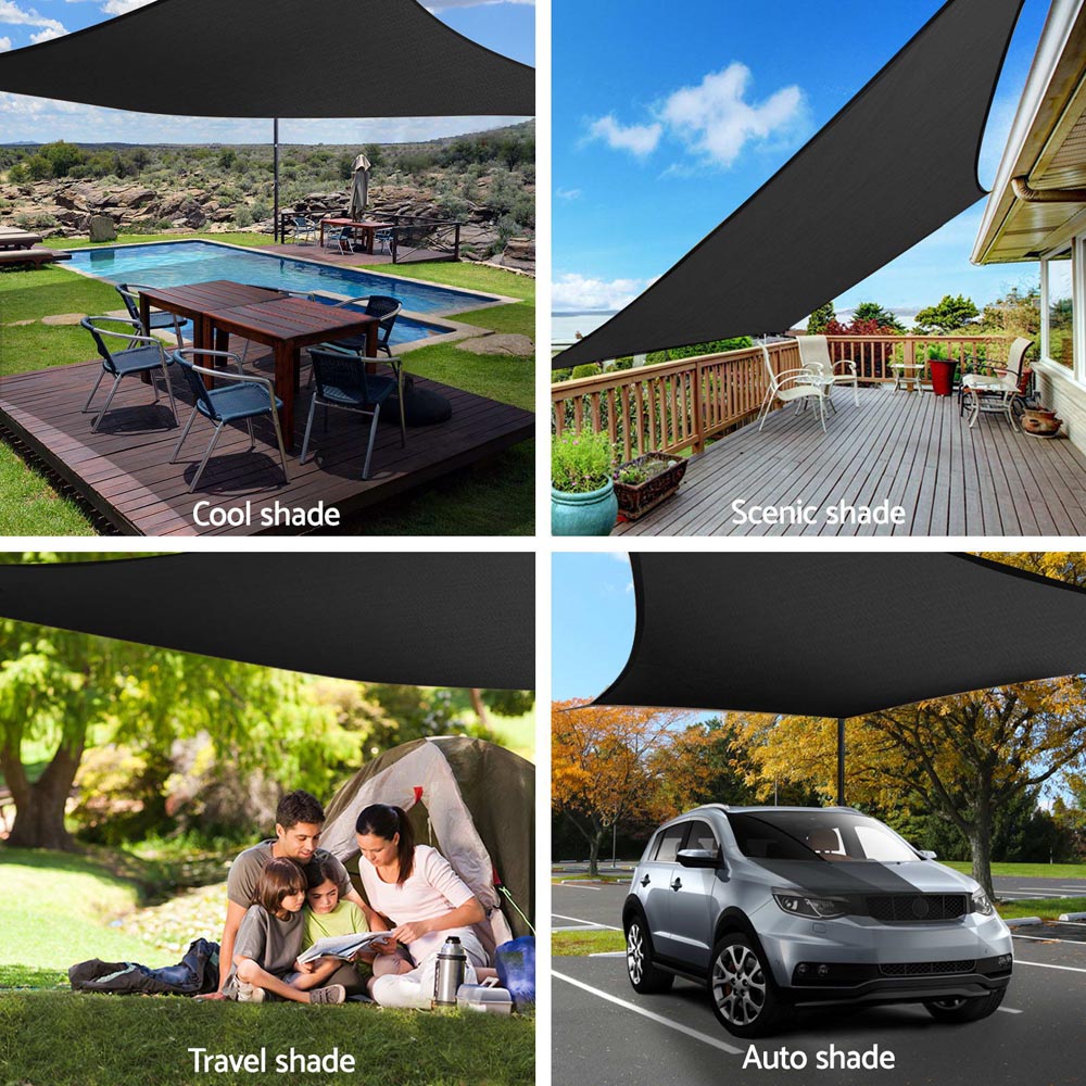 Instahut Shade Sail 5x7m Rectangle 280GSM 98% Black Shade Cloth