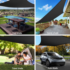 Instahut Shade Sail 5x7m Rectangle 280GSM 98% Black Shade Cloth