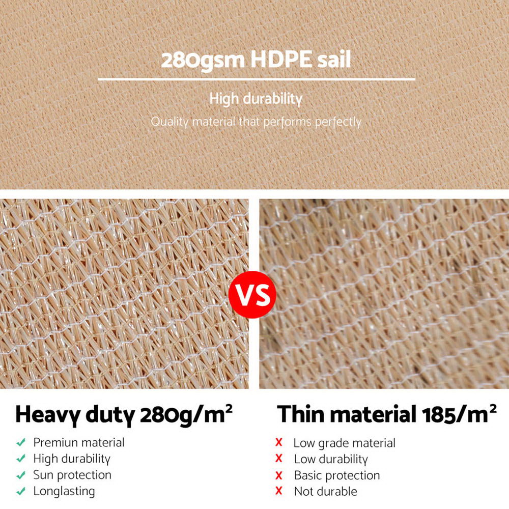 Instahut Shade Sail 6x8m Rectangle 280GSM 98% Sand Shade Cloth
