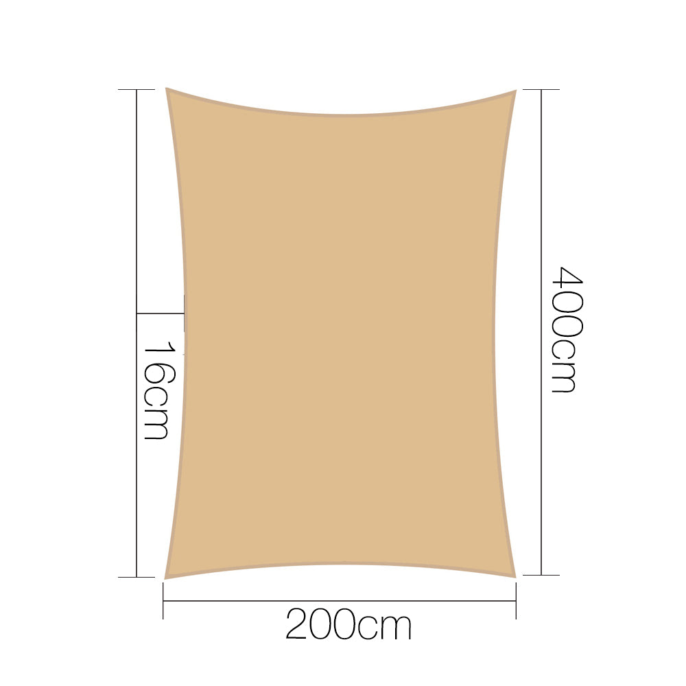Instahut Shade Sail 2x4m Rectangle 185GSM 95% Sand Shade Cloth