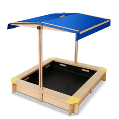 Keezi Kids Sandpit Wooden Sandbox Sand Pit with Canopy Bench Seat Toys 101cm