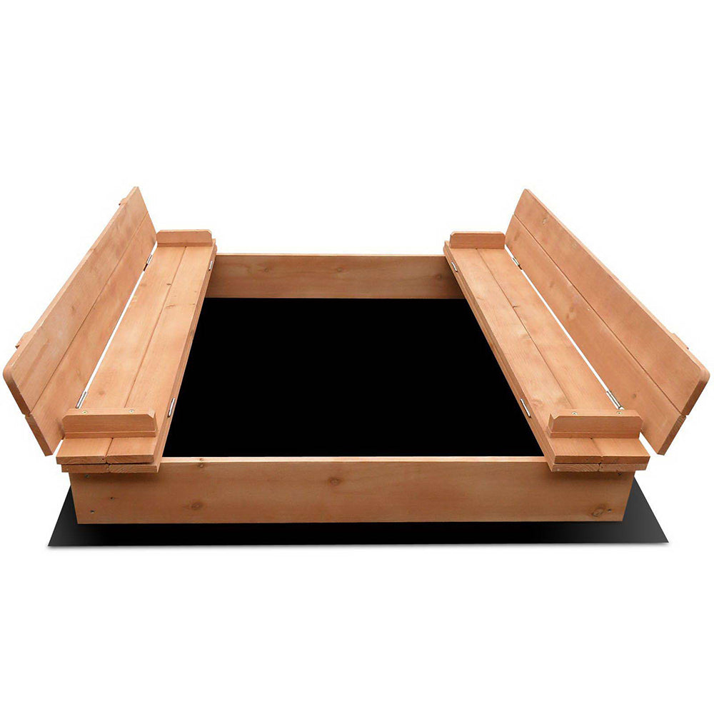Keezi Kids Sandpit Wooden Sandbox Sand Pit Foldable Seat Outdoor Beach Toys 90cm