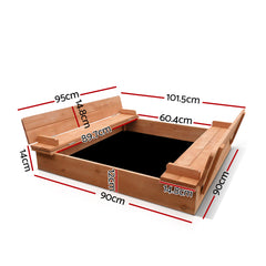 Keezi Kids Sandpit Wooden Sandbox Sand Pit Foldable Seat Outdoor Beach Toys 90cm