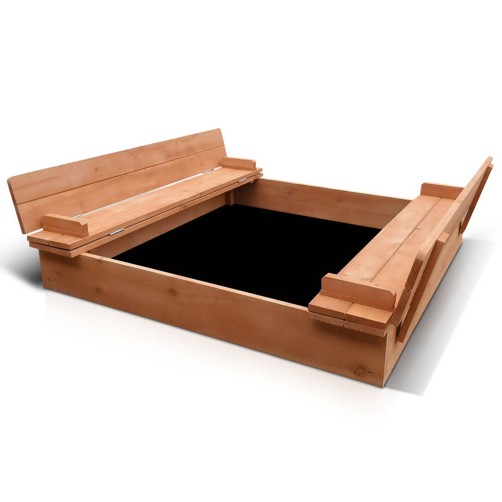 Keezi Kids Sandpit Wooden Sandbox Sand Pit Foldable Seat Outdoor Beach Toys 90cm
