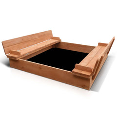 Keezi Kids Sandpit Wooden Sandbox Sand Pit Foldable Seat Outdoor Beach Toys 90cm