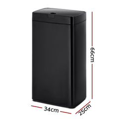 Devanti 45L Motion Sensor Bin Rubbish Automatic Black