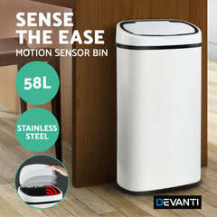 Devanti 58L Motion Sensor Bin Rubbish Automatic White