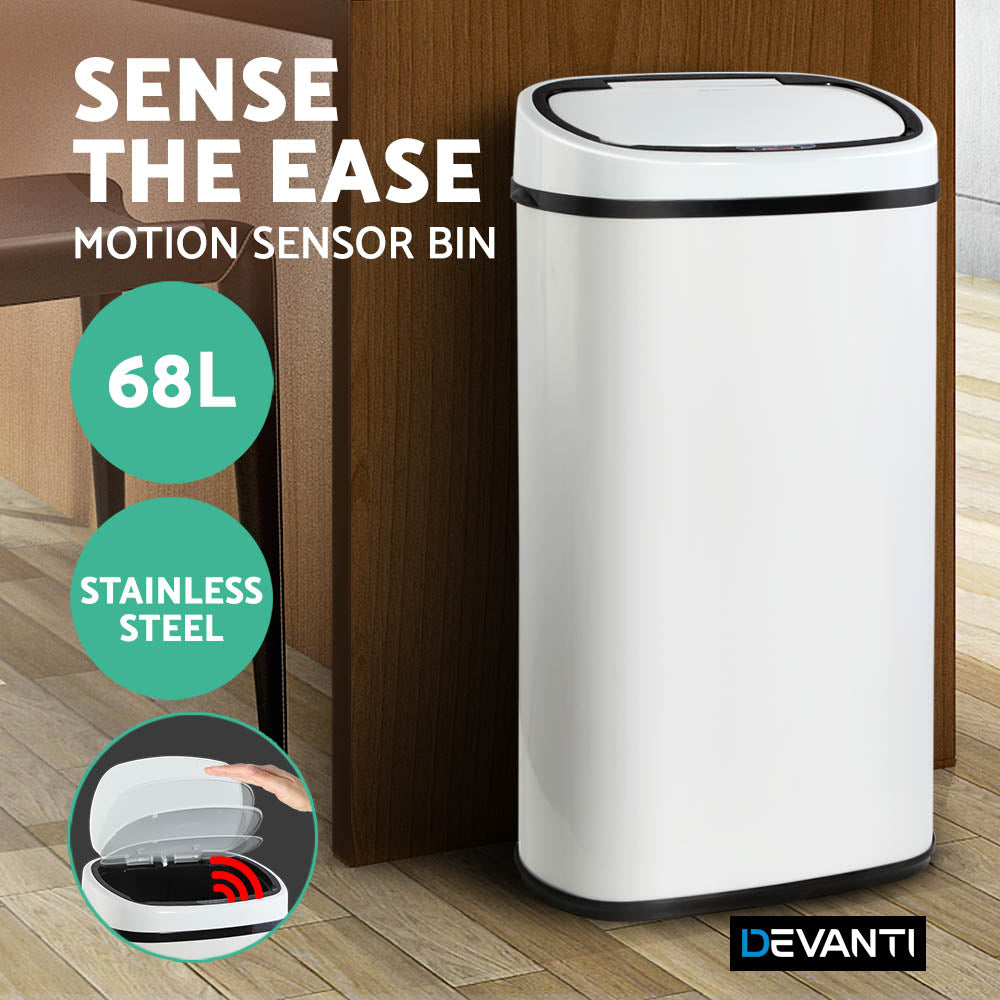 Devanti 68L Motion Sensor Bin Rubbish Automatic White