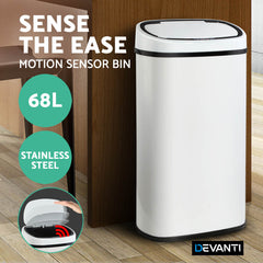 Devanti 68L Motion Sensor Bin Rubbish Automatic White