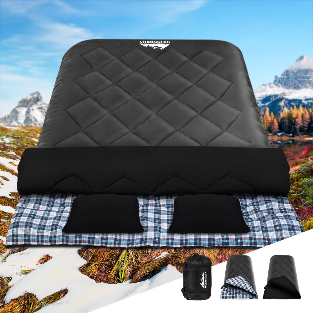 Weisshorn Sleeping Bag Double Pillow Thermal Camping Hiking Tent Grey -10&deg;C