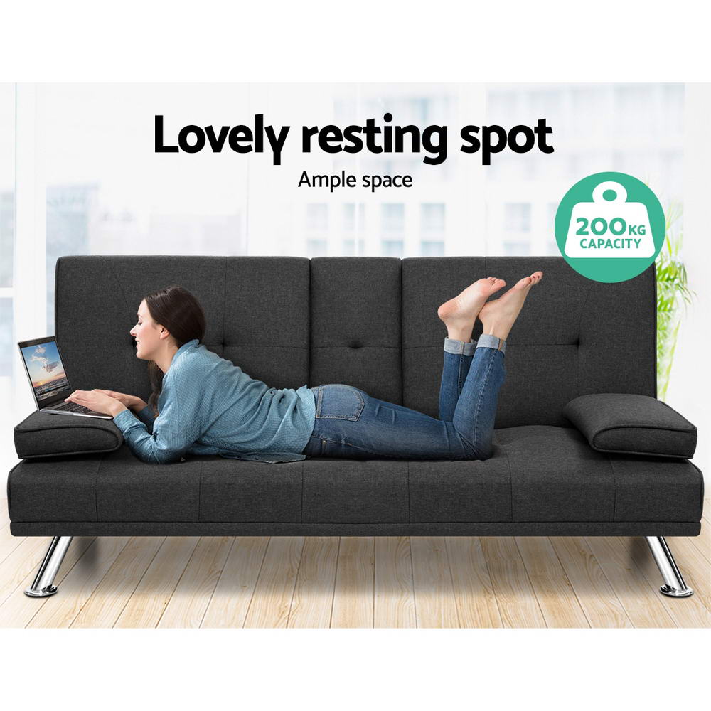 Artiss Sofa Bed 175CM Dark Grey Fabric