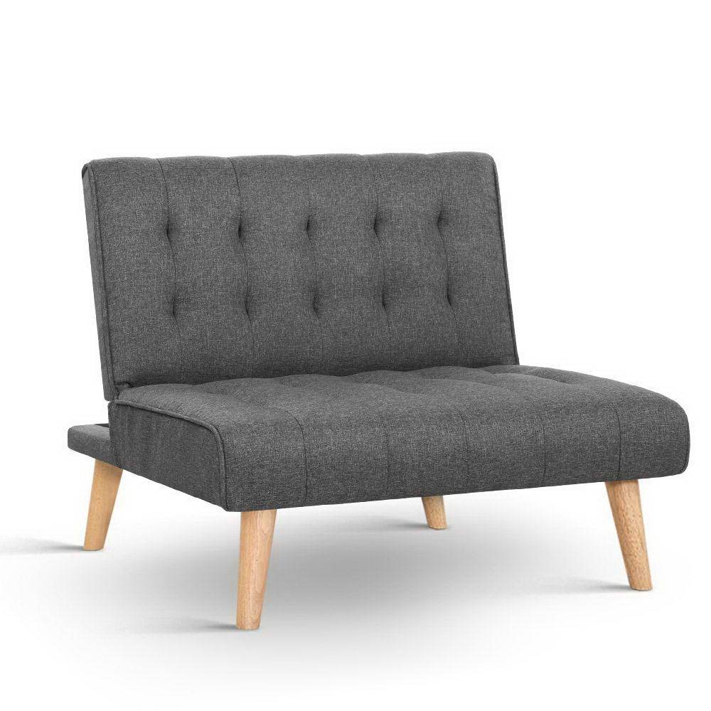Artiss Sofa Bed Lounge Chair Couch 1 Seater Recliner Futon Bed Set Linen Grey