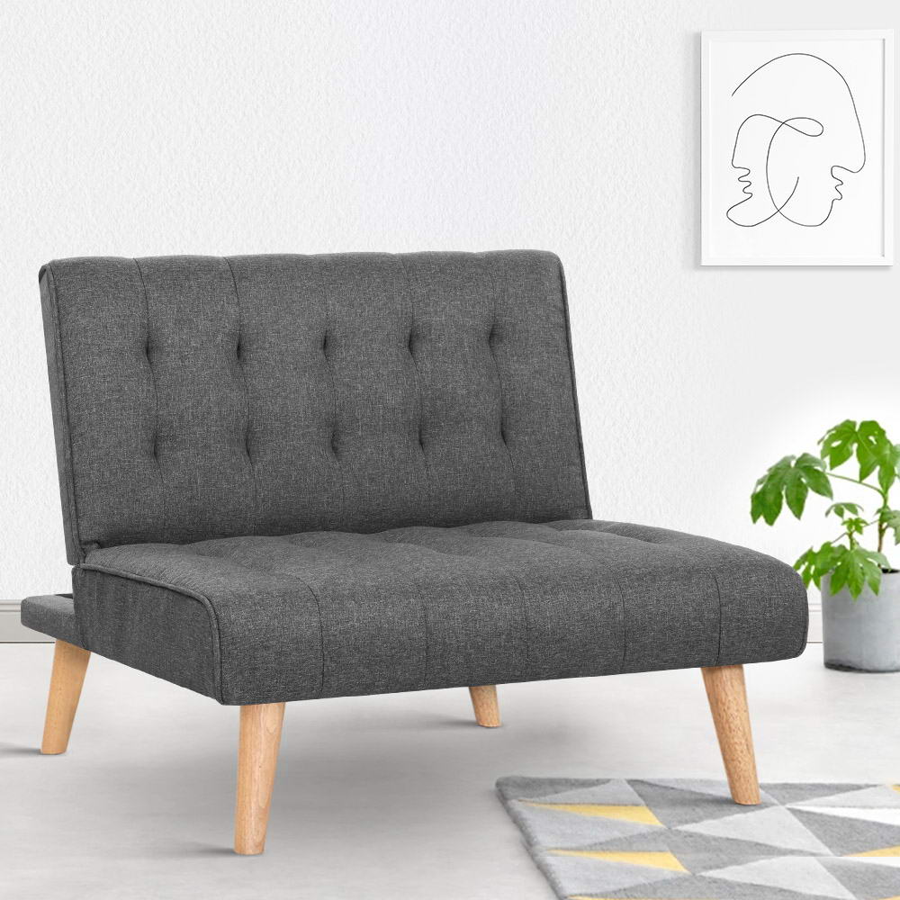 Artiss Sofa Bed Lounge Chair Couch 1 Seater Recliner Futon Bed Set Linen Grey