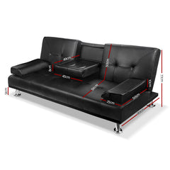 Artiss Sofa Bed Lounge Convertible Leather Couch Bed 3 Seater Cupholder Recliner