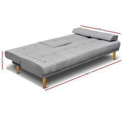 Artiss Sofa Bed 188CM Grey Faux Linen