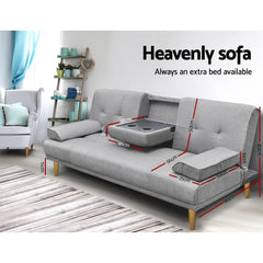 Artiss Sofa Bed 188CM Grey Faux Linen