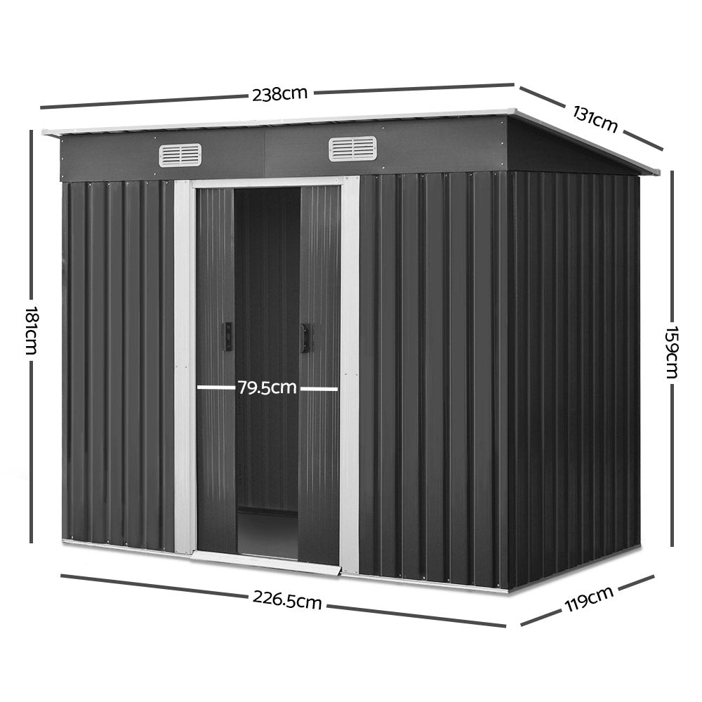 Giantz Garden Shed 2.38x1.31M Sheds Outdoor Storage Tool Metal Workshop Shelter Sliding Door