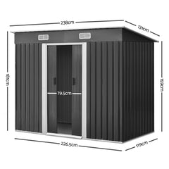 Giantz Garden Shed 2.38x1.31M Sheds Outdoor Storage Tool Metal Workshop Shelter Sliding Door