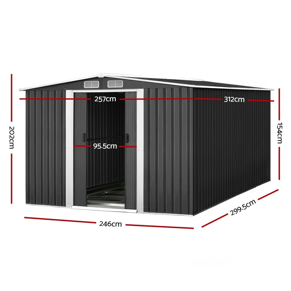 Giantz Garden Shed 2.58x3.14M w/Metal Base Sheds Outdoor Storage Workshop Shelter Sliding Door
