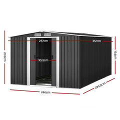 Giantz Garden Shed 2.58x3.14M w/Metal Base Sheds Outdoor Storage Workshop Shelter Sliding Door