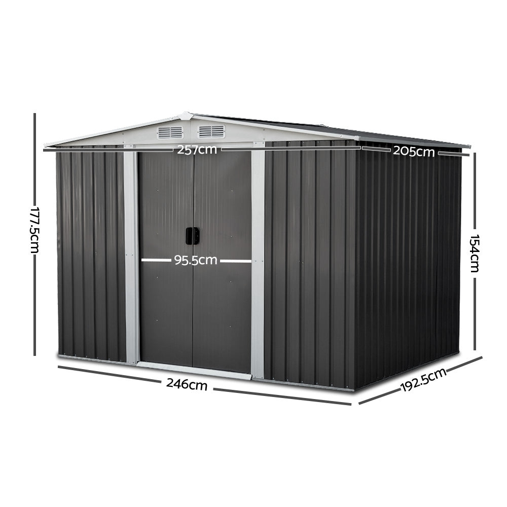 Giantz Garden Shed 2.58x2.07M w/Metal Base Sheds Outdoor Storage Double Door Tool