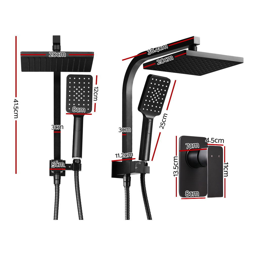 Cefito 8'' Rain Shower Head Set Handheld Round High Pressure Mixer Tap Black