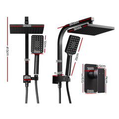 Cefito 8'' Rain Shower Head Set Handheld Round High Pressure Mixer Tap Black