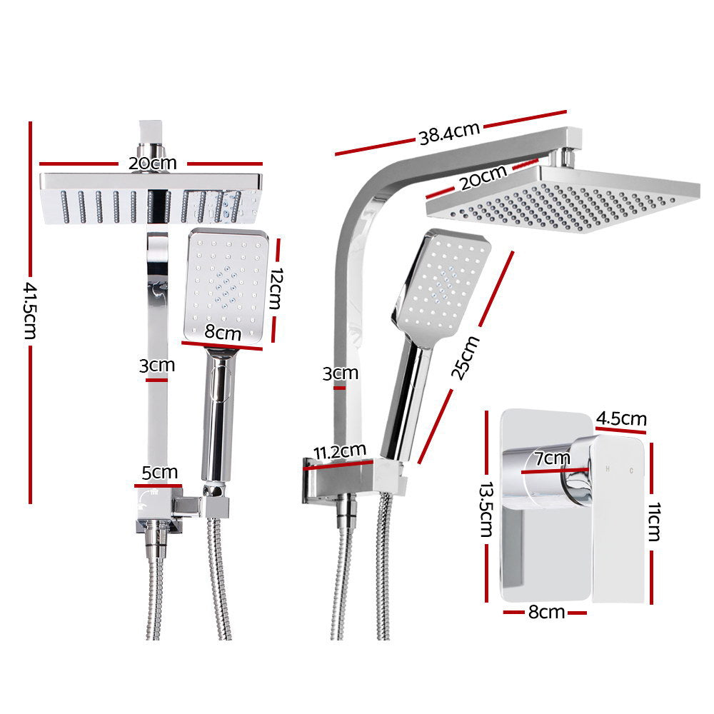 Cefito 8'' Rain Shower Head Set Handheld Round High Pressure Mixer Tap Chrome