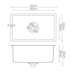 Cefito Kitchen Sink 45X30CM Stainless Steel Basin Single Bowl Silver