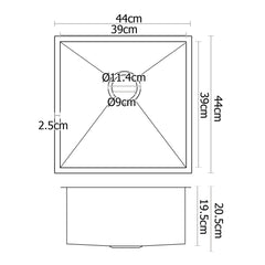 Cefito Kitchen Sink 44X44CM Stainless Steel Basin Single Bowl Silver