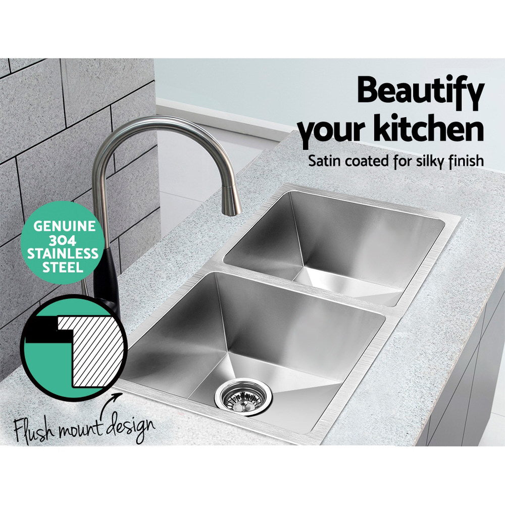 Cefito Kitchen Sink 71X45CM Stainless Steel Basin Double Bowl Silver