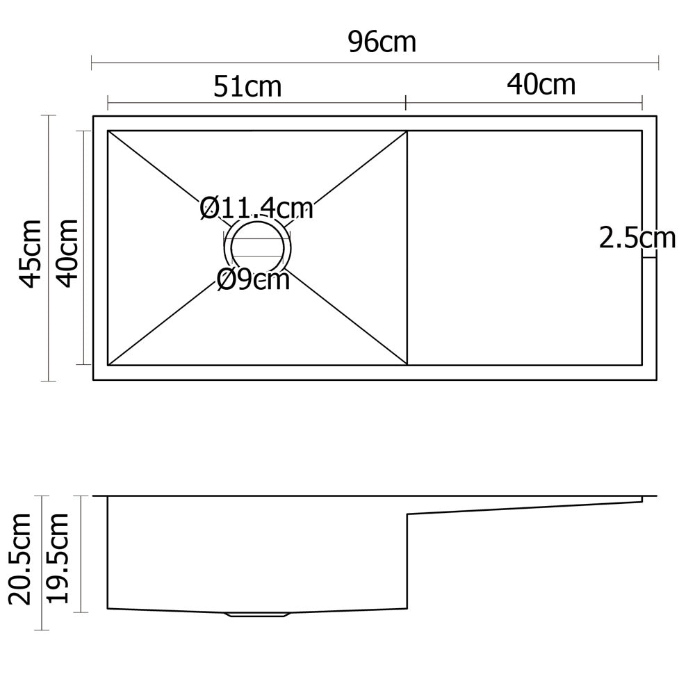 Cefito Kitchen Sink 96X45CM Stainless Steel Basin Single Bowl Silver