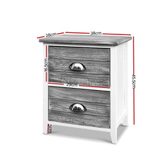 Artiss Bedside Table 2 Drawers Vintage X2 - THYME Grey
