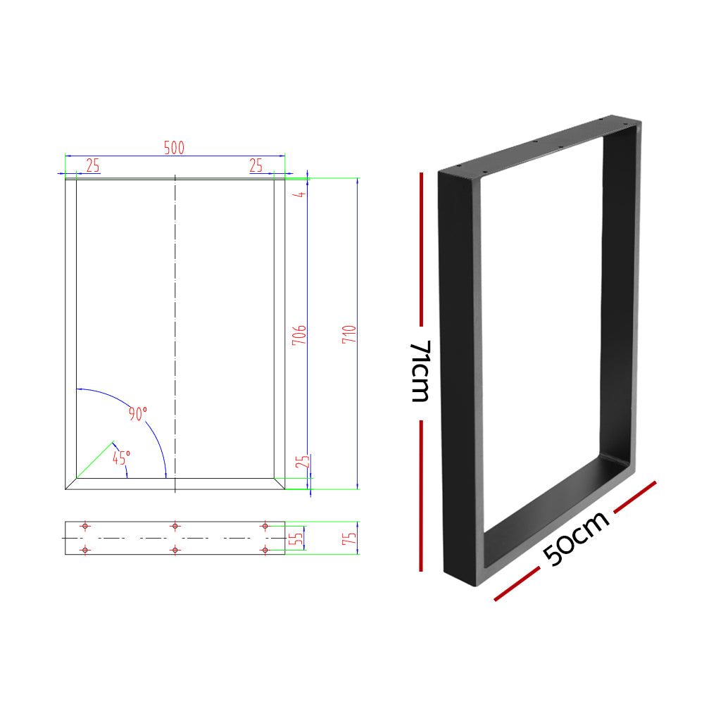 Artiss Metal Table Legs DIY Rectangular 71X50CM Set of 2