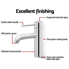 Cefito Bathroom Basin Mixer Tap Round Brass Faucet Vanity Laundry Chrome