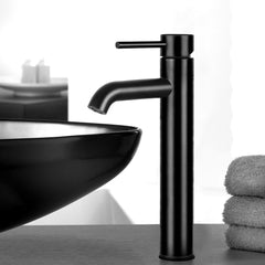 Cefito Bathroom Basin Mixer Tap Round Tall Faucet Vanity Laundry Black