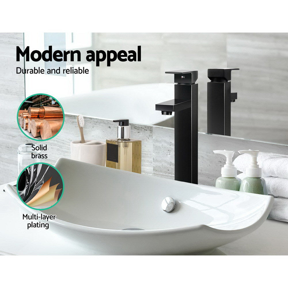 Cefito Bathroom Basin Mixer Tap Square Tall Faucet Vanity Laundry Black