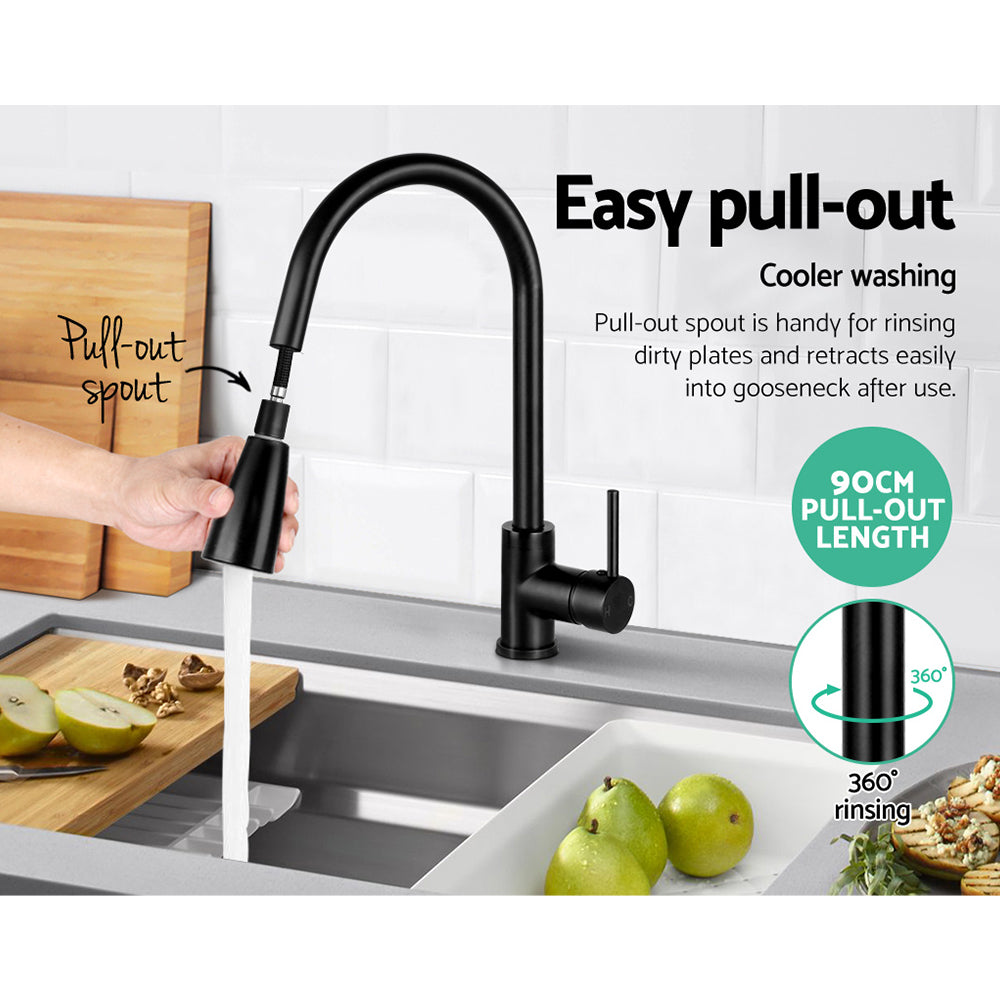 Cefito Kitchen Mixer Tap Pull Out 2 Mode Sink Faucet Basin Laundry Black