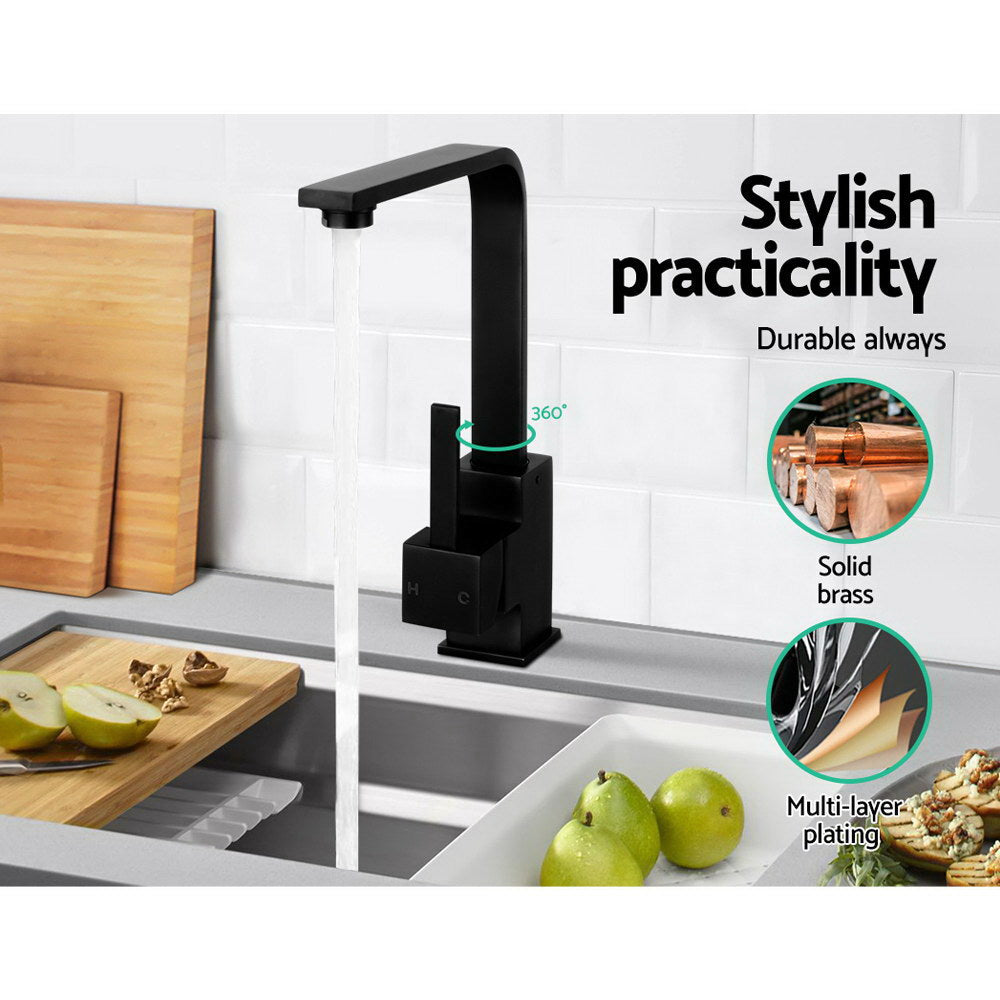 Cefito Kitchen Mixer Tap Mixer Square Sink Faucet Basin Laundry Black